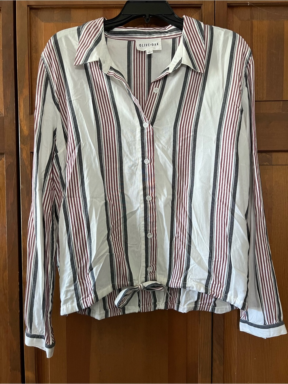 Olive & Oak Striped Button-Up Blouse - White, Black, Burgundy